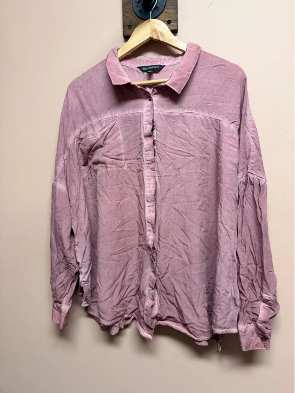 Davi & Dani Mauve Mineral Wash Oversized Button Down Shirt Shacket